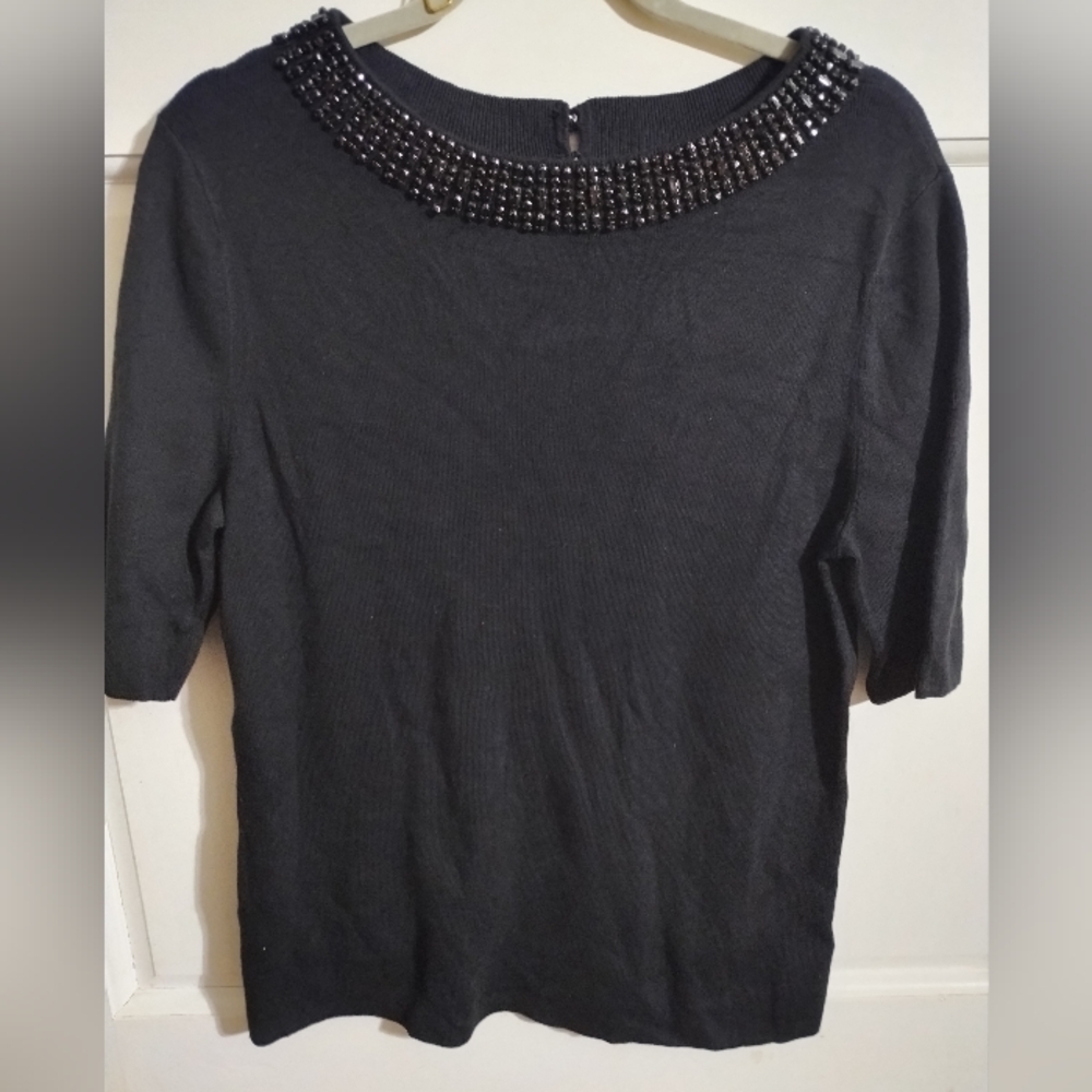 Talbots Black Beaded Crew Neck Sweater